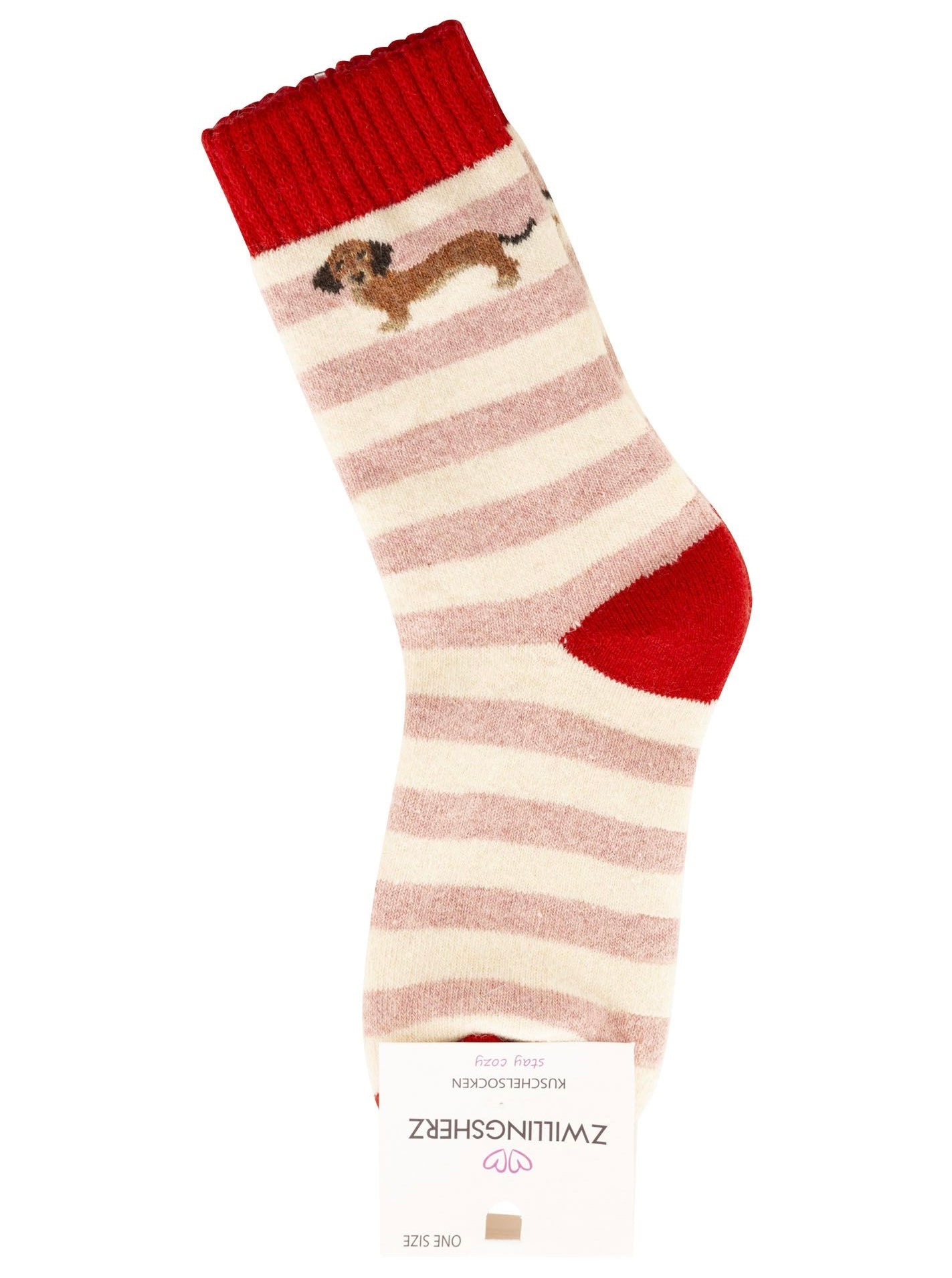 Zwillingsherz - Kuschelsocken Dackel Streifen - Beige (2x Paar)