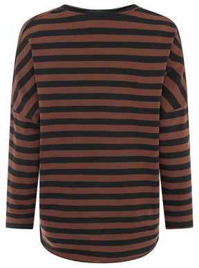 Zwillingsherz - Sweatshirt V-Neck "Streifen & Jersey" - Braun