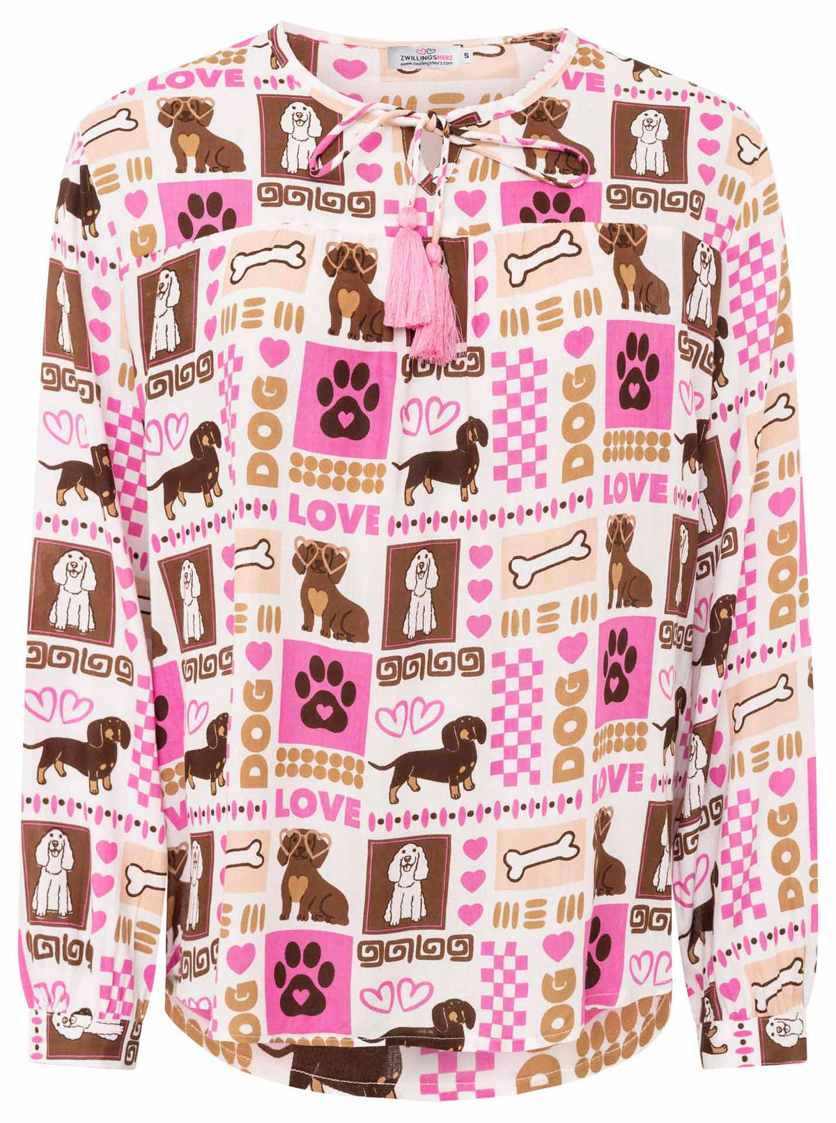 Zwillingsherz - Bluse Dog Lover - Beige/Pink
