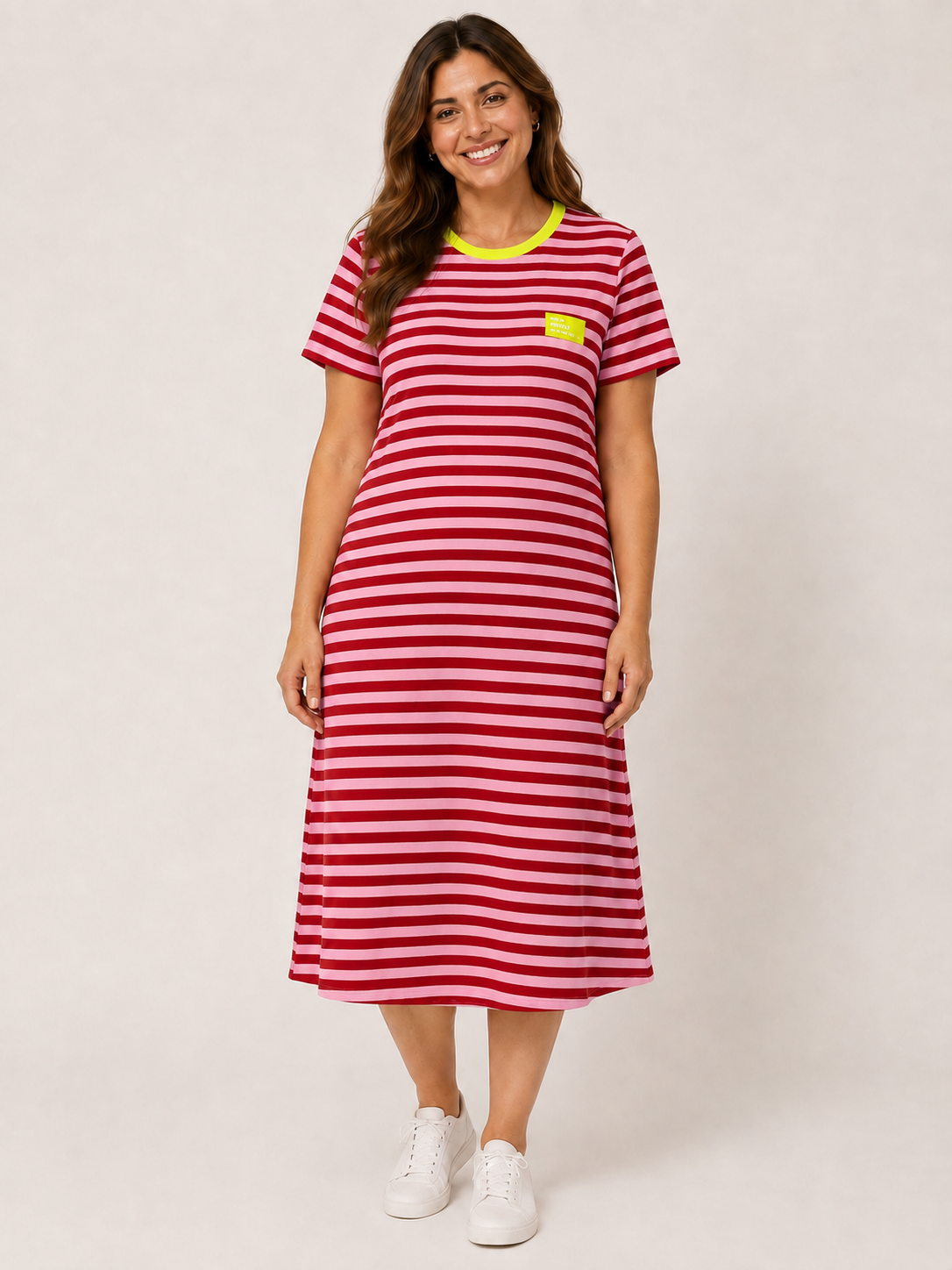 Sweatkleid - Neonstreifen "Dress for yourself and no one else" - Beere