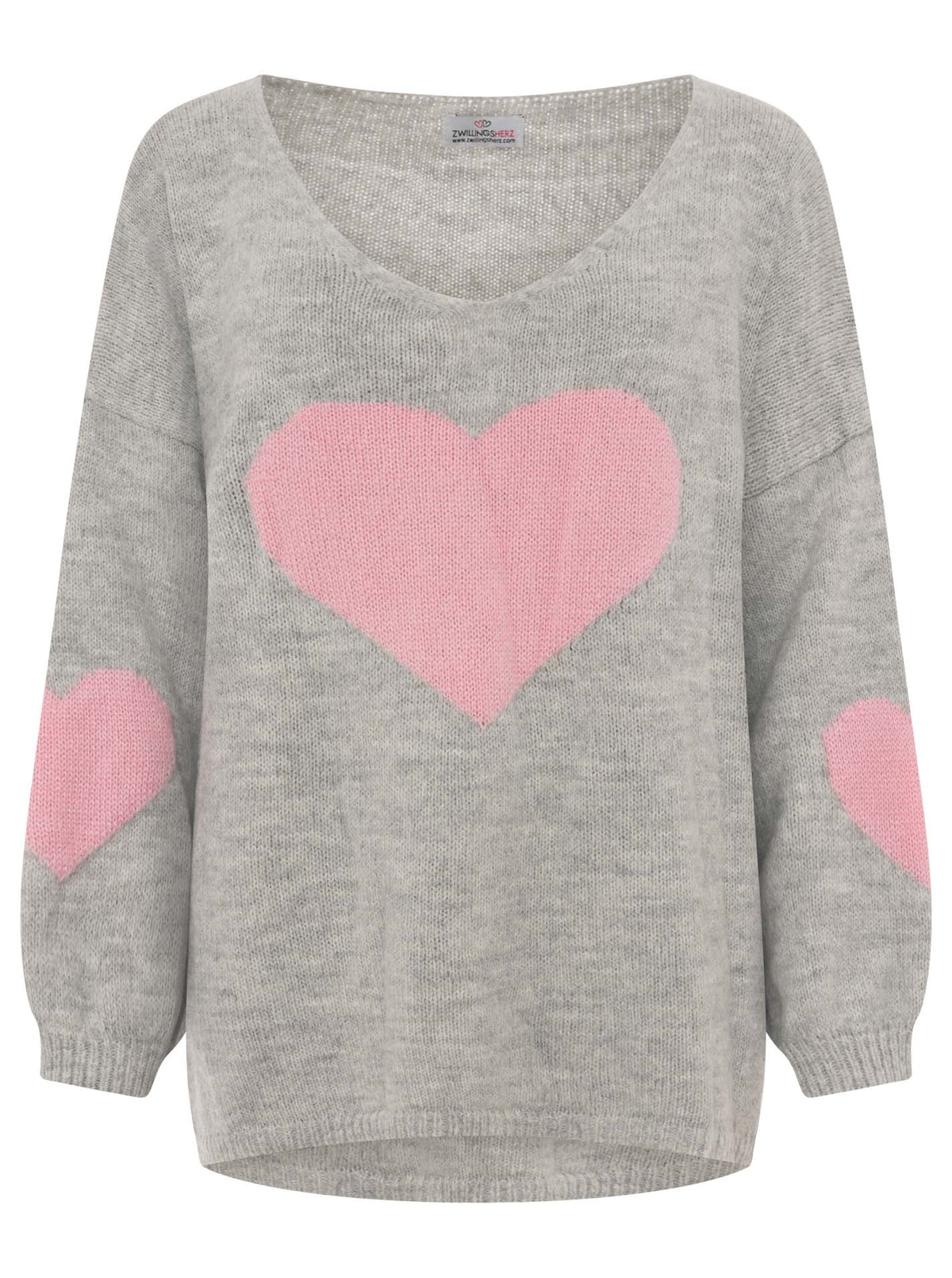 Oversize Strick Pullover „Herz“ - Made in Italy - Grau