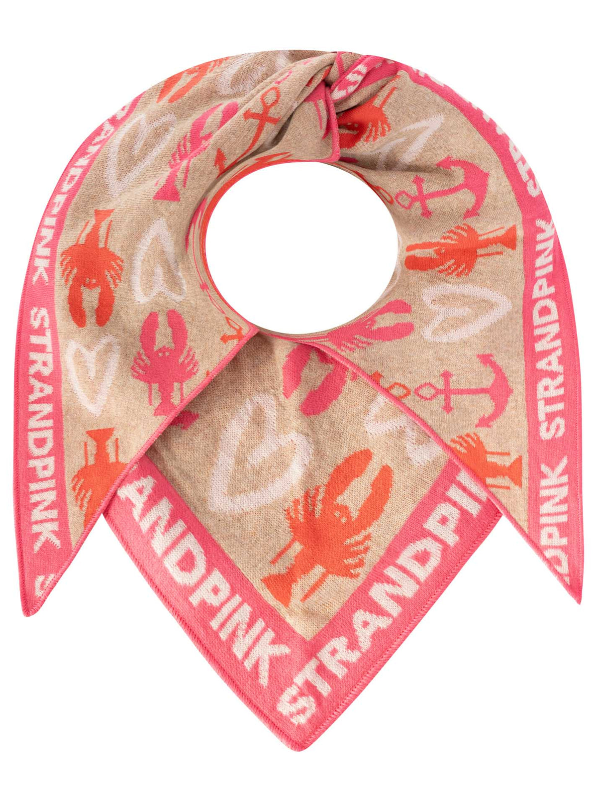 Zwillingsherz Schal/Dreieckstuch "Strandpink Anker Hummer" - Beige