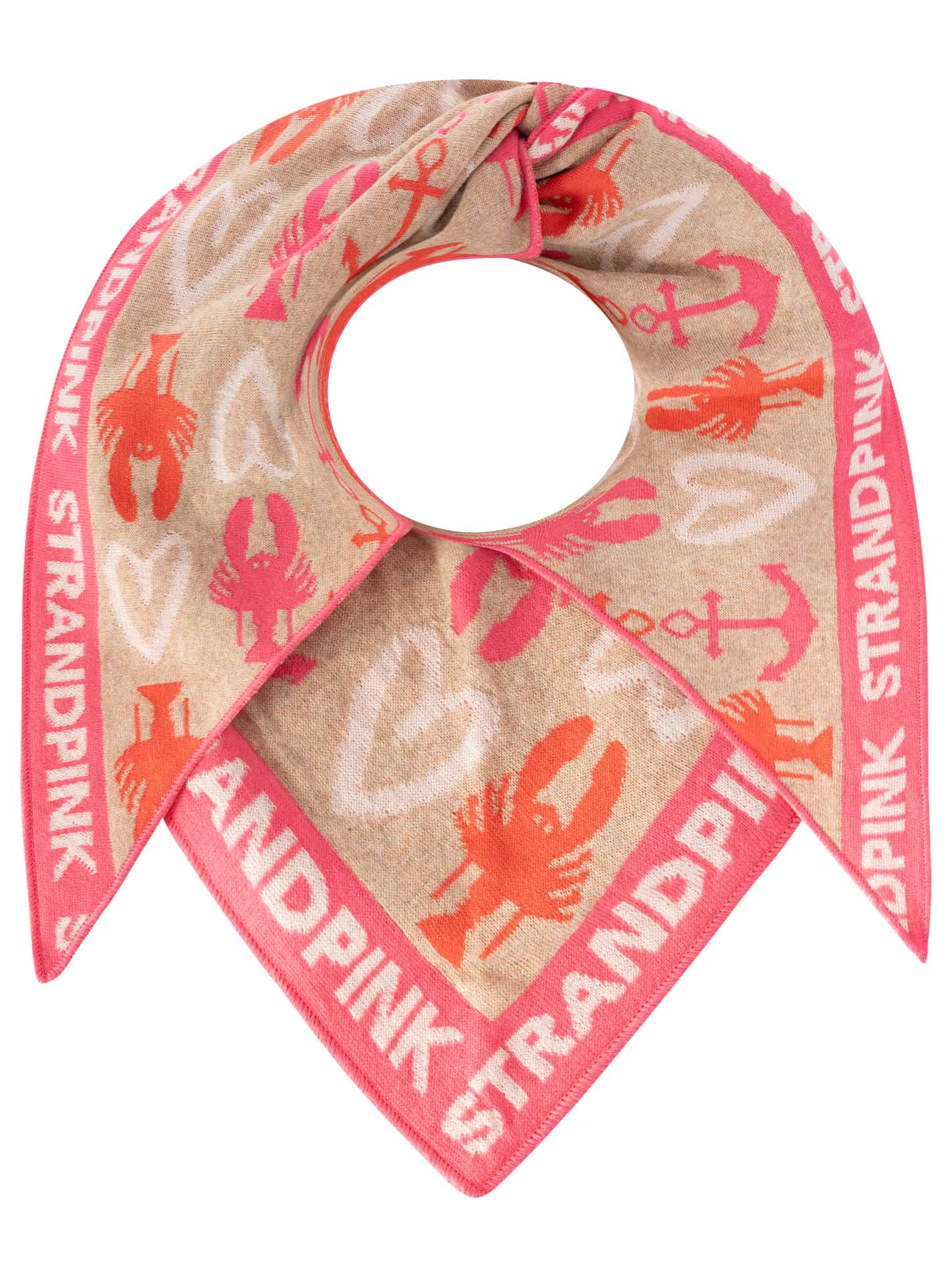Zwillingsherz Schal/Dreieckstuch "Strandpink Anker Hummer" - Beige