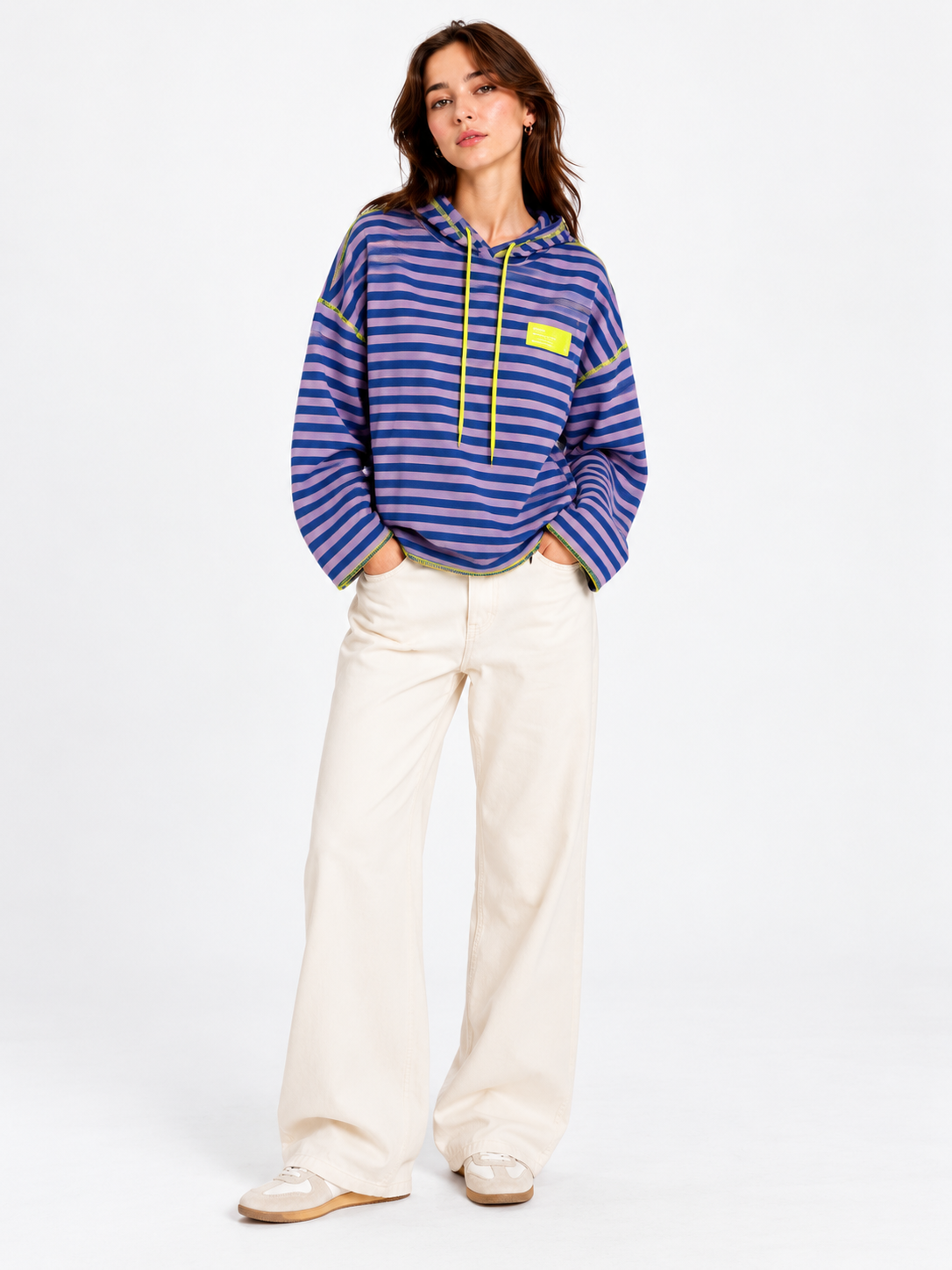 Gestreifter Kapuzenpullover - Royal/Rosa