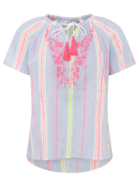 Zwillingsherz - Kurzarmbluse Summer Stripes - Blau