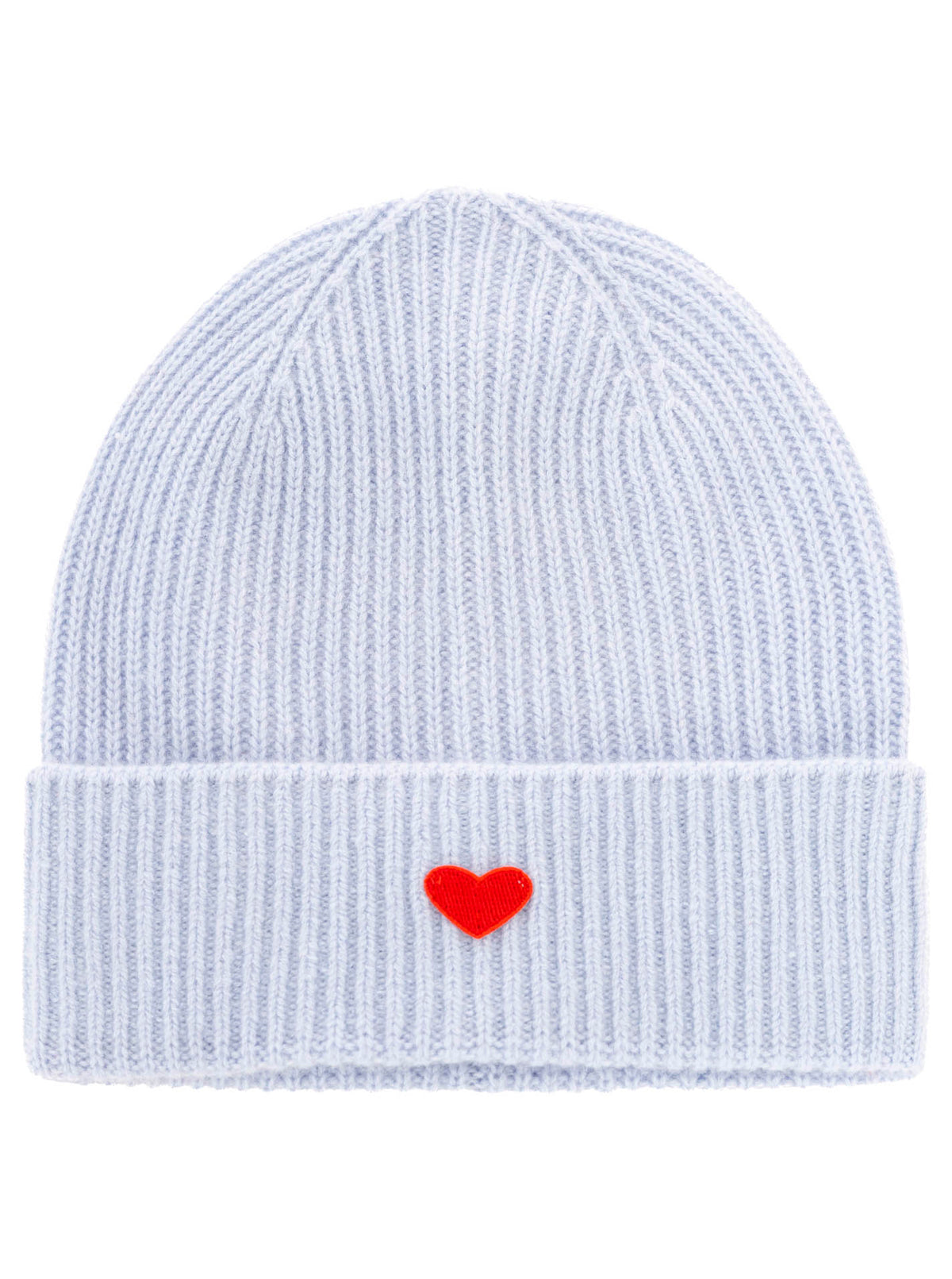 Zwillingsherz Damen Kaschmir-Mütze Herz Motiv (100% Cashmere) - Hellblau/Rot