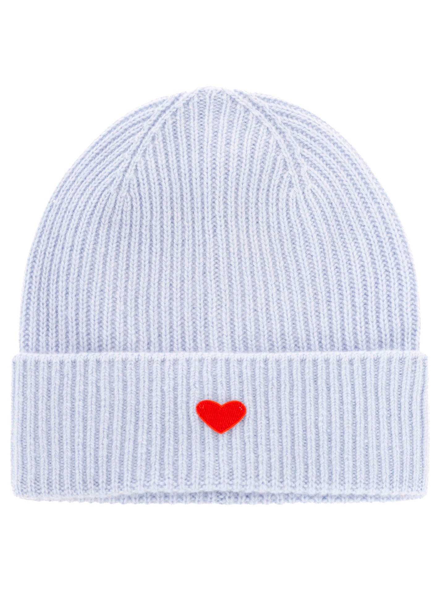 Zwillingsherz Damen Kaschmir-Mütze Herz Motiv (100% Cashmere) - Hellblau/Rot