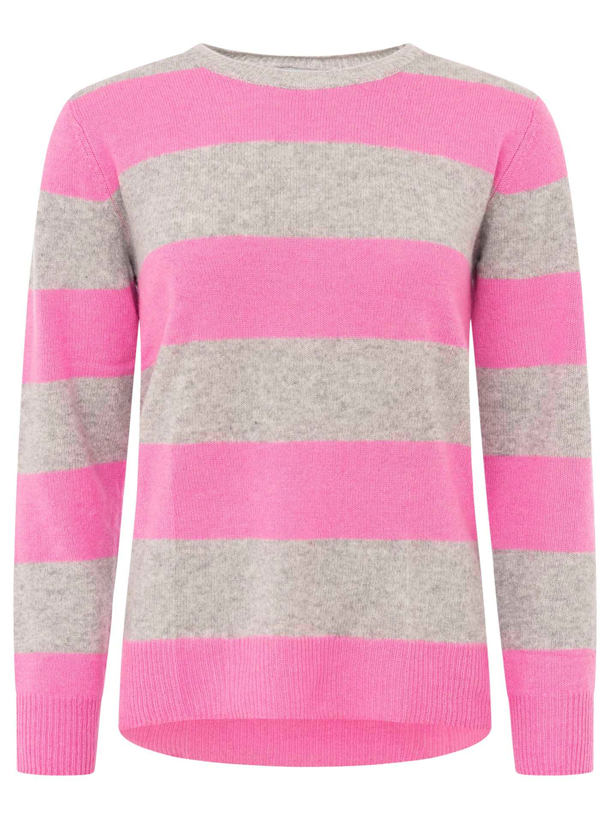 Zwillingsherz Kaschmir Pullover "Blockstreifen" - Hellgrau/Pink