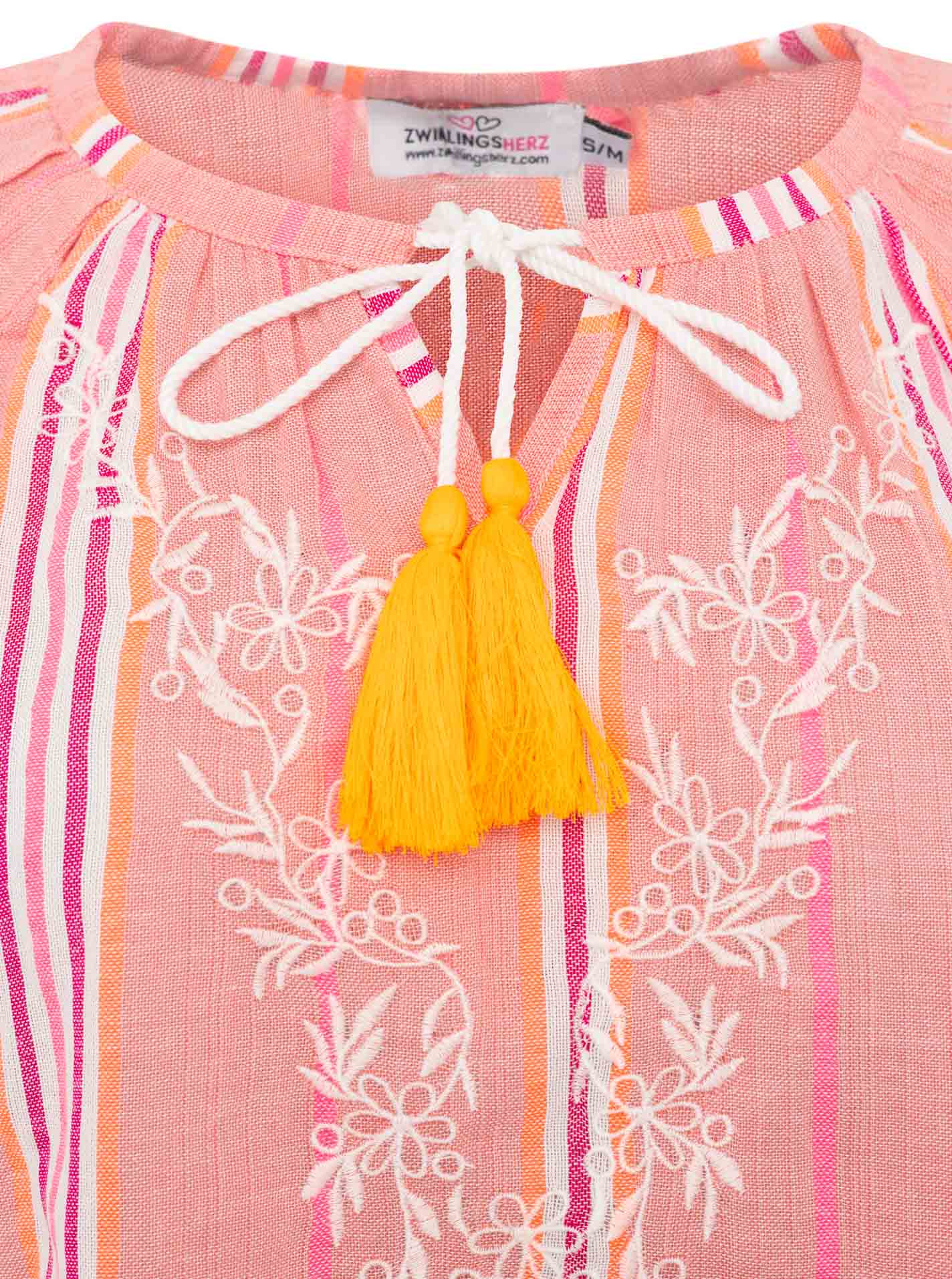Zwillingsherz - Kurzarmbluse Summer Stripes - Neonkoralle