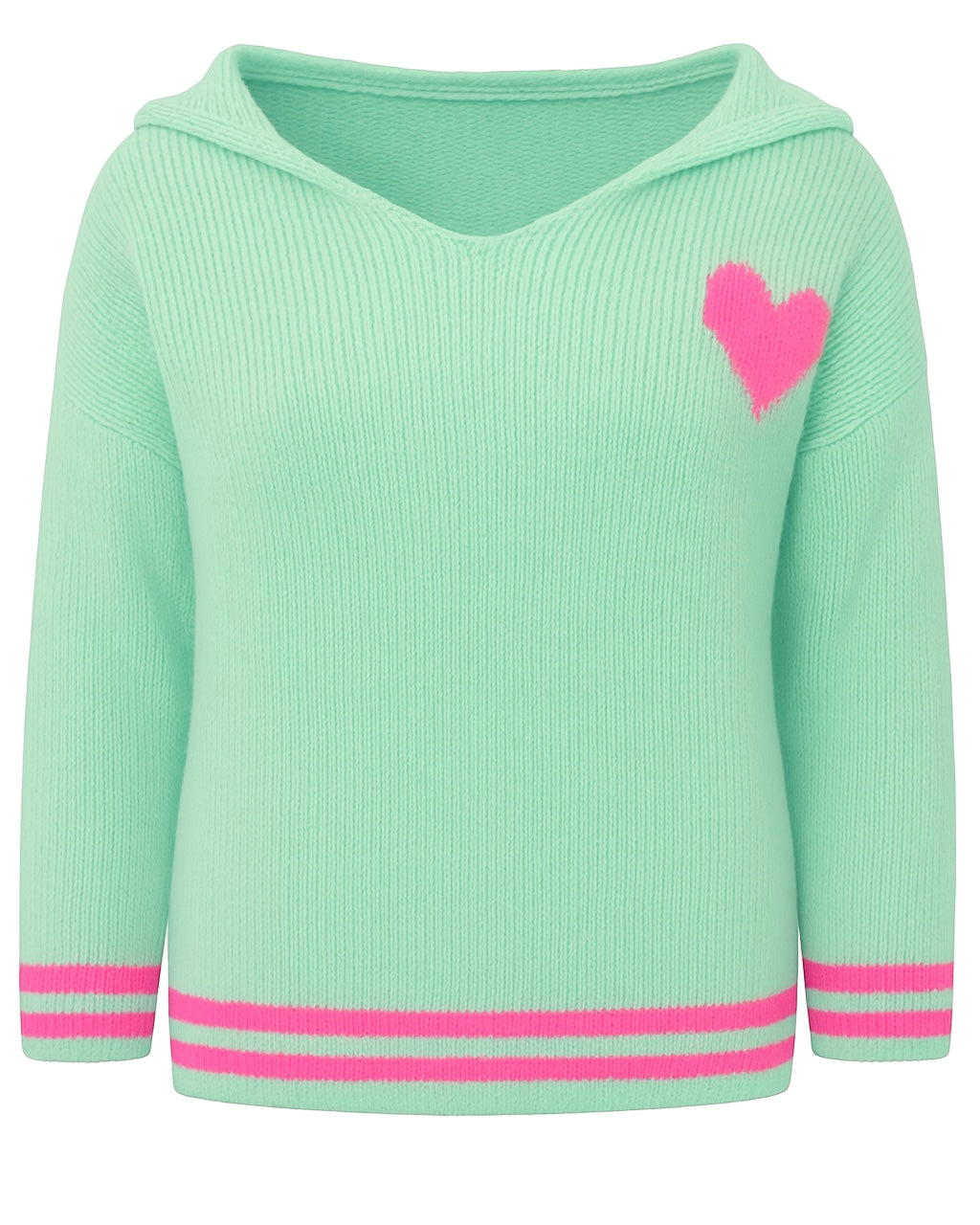Oversize Strick Hoodie „Herz“ - Made in Italy - Mint/Pink