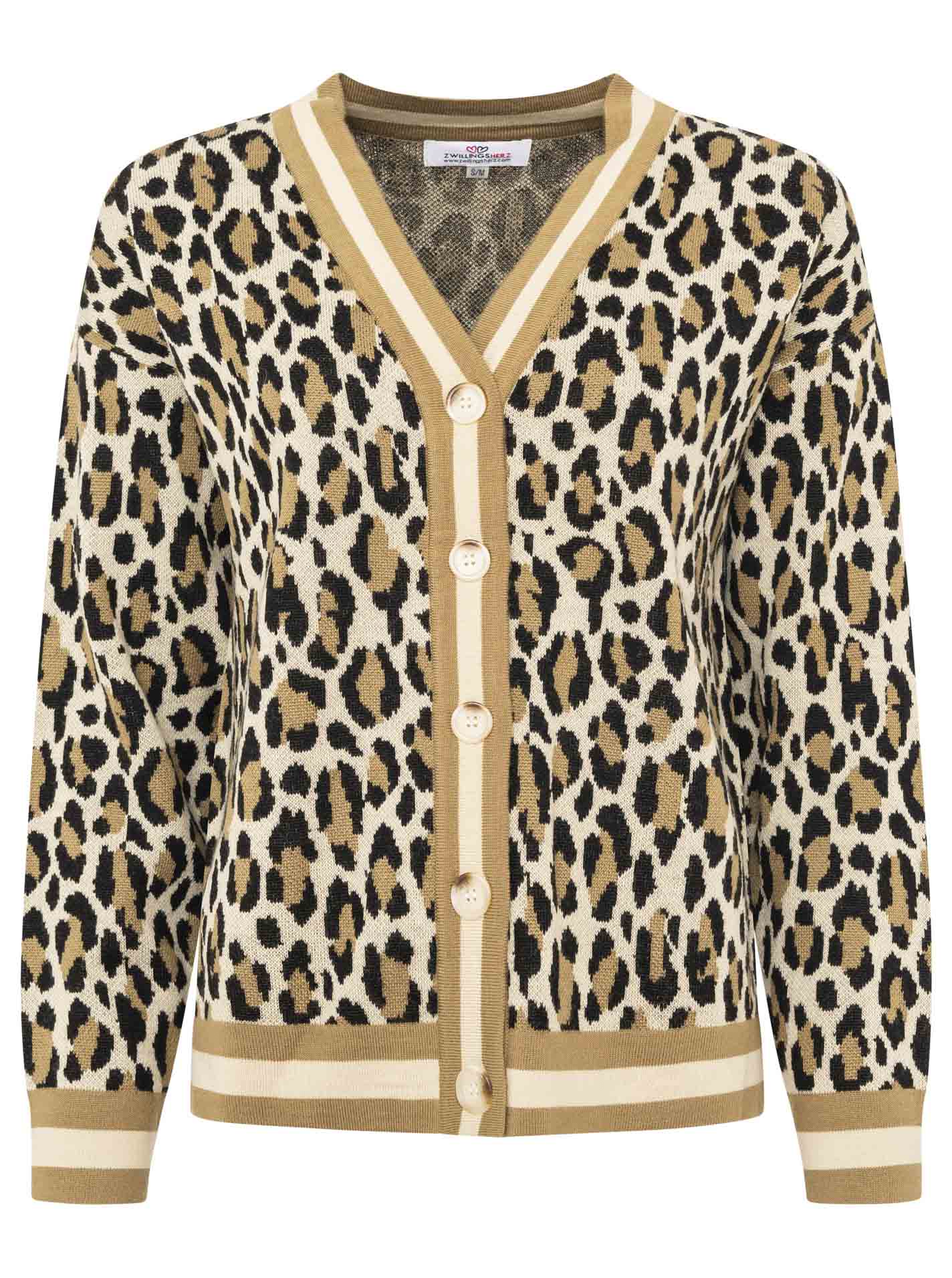 Zwillingsherz -  Sweat Cardigan Leo/Leopard - Beige