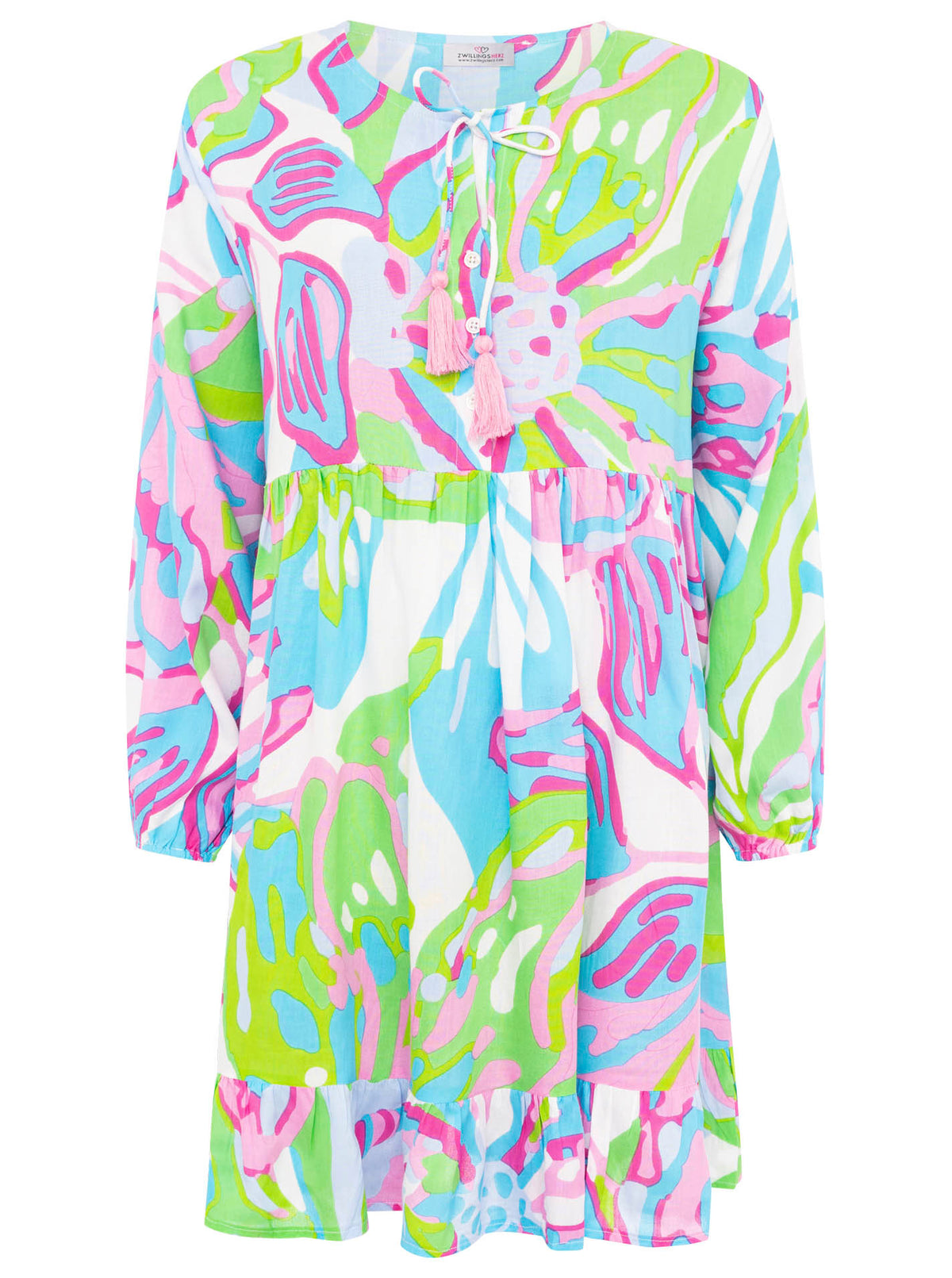 Zwillingsherz - Kleid/Tunika - Blumen Kunst - Grün/Flieder