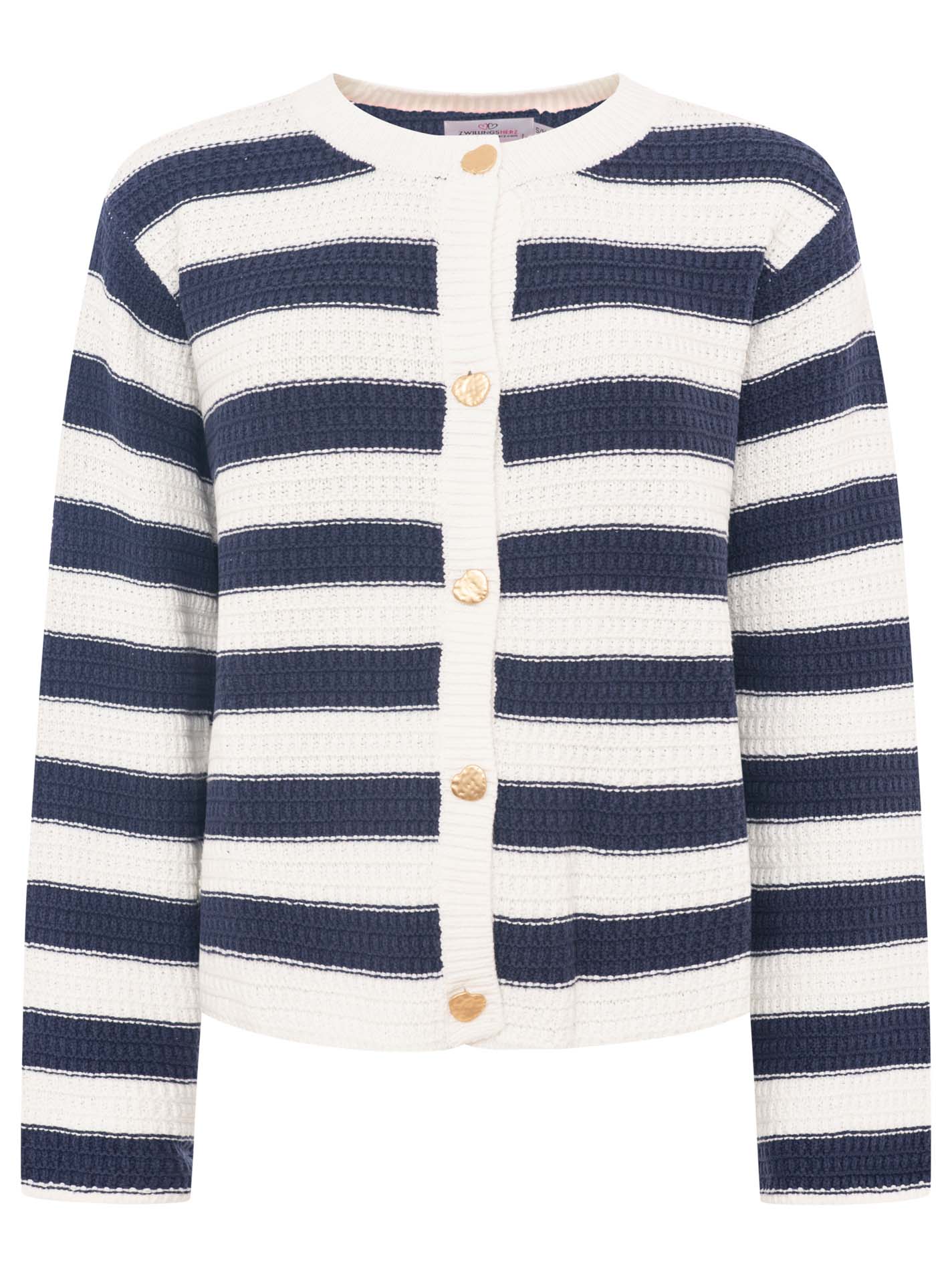 Zwillingsherz - Strickjacke mit goldenen Knöpfen - Streifen Navyblau