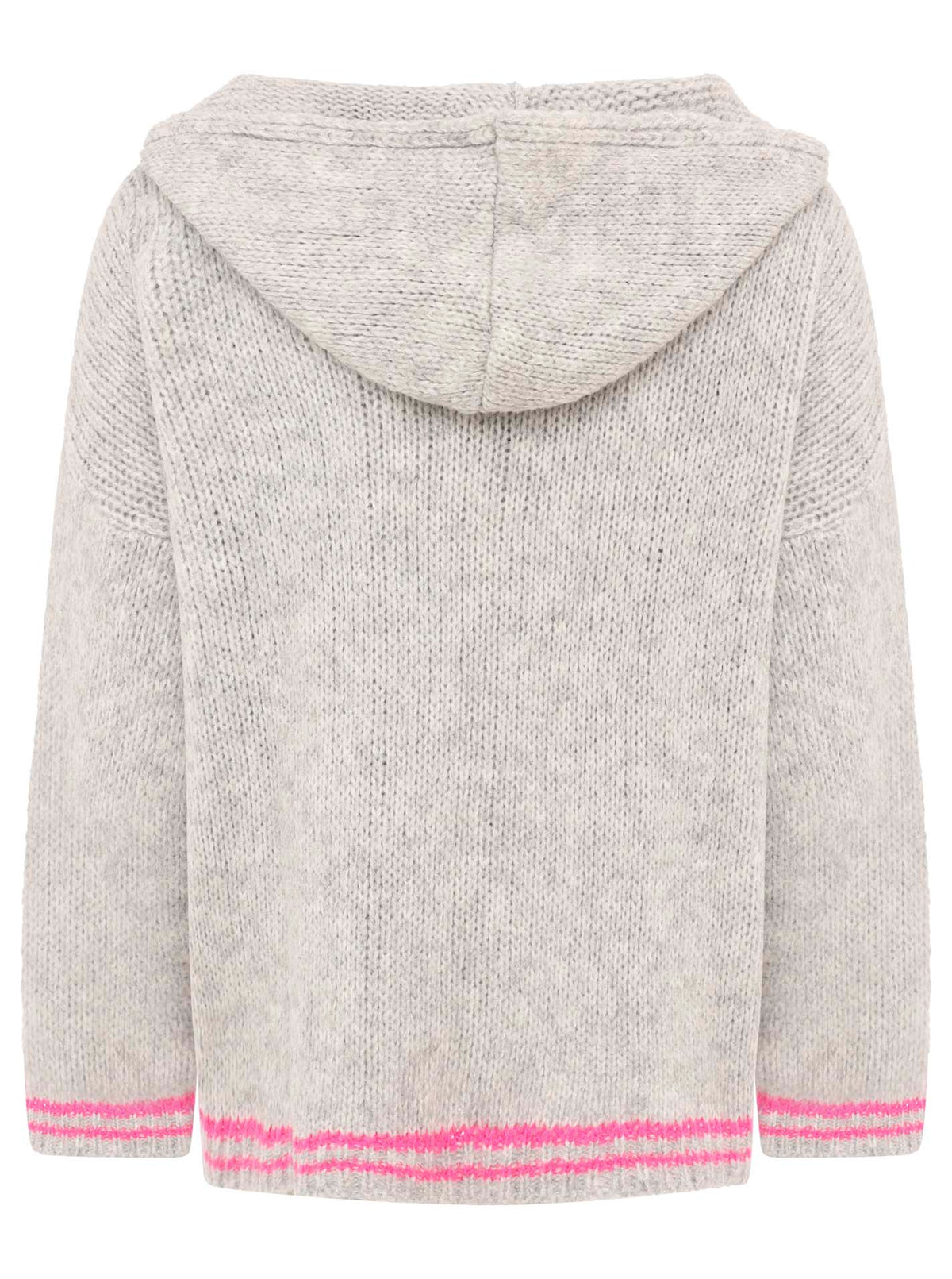 Oversize Strick Hoodie „Herz“ - Made in Italy - Grau/Pink