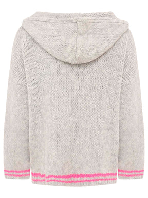 Oversize Strick Hoodie „Herz“ - Made in Italy - Grau/Pink