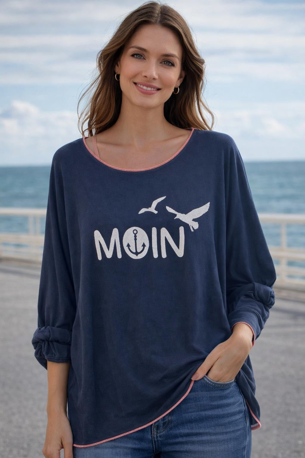 Flair - Leichtes Sweatshirt "Moin Anker" - Marine