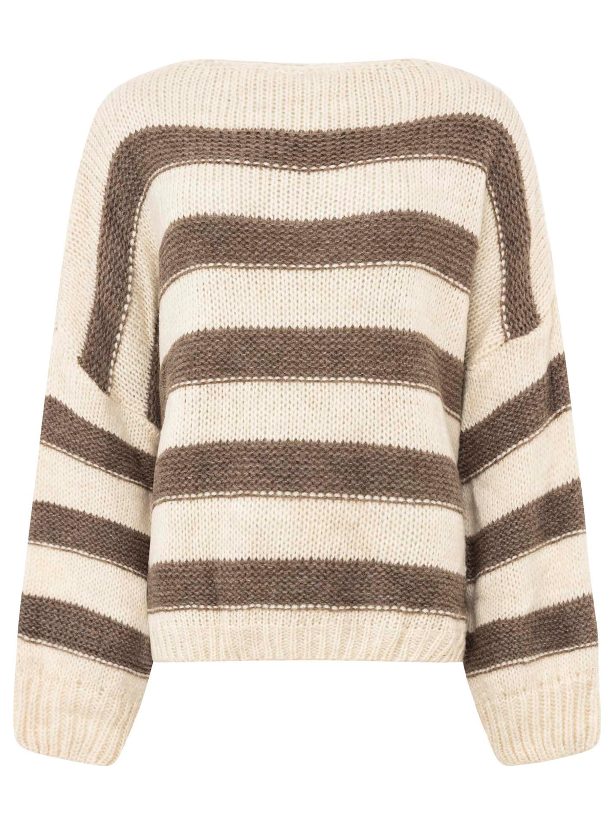 Zwillingsherz - Strickpullover Mohair Streifen - Taupe