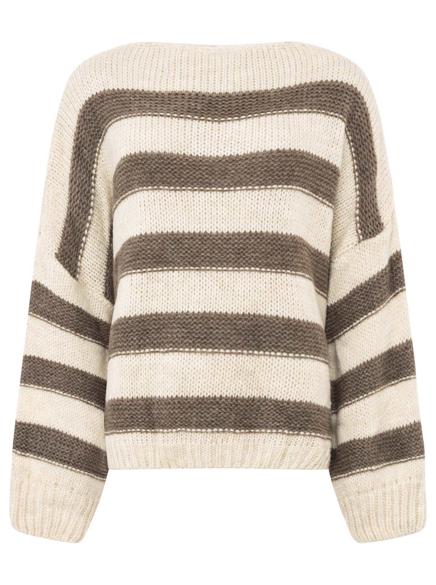 Zwillingsherz - Strickpullover Mohair Streifen - Taupe