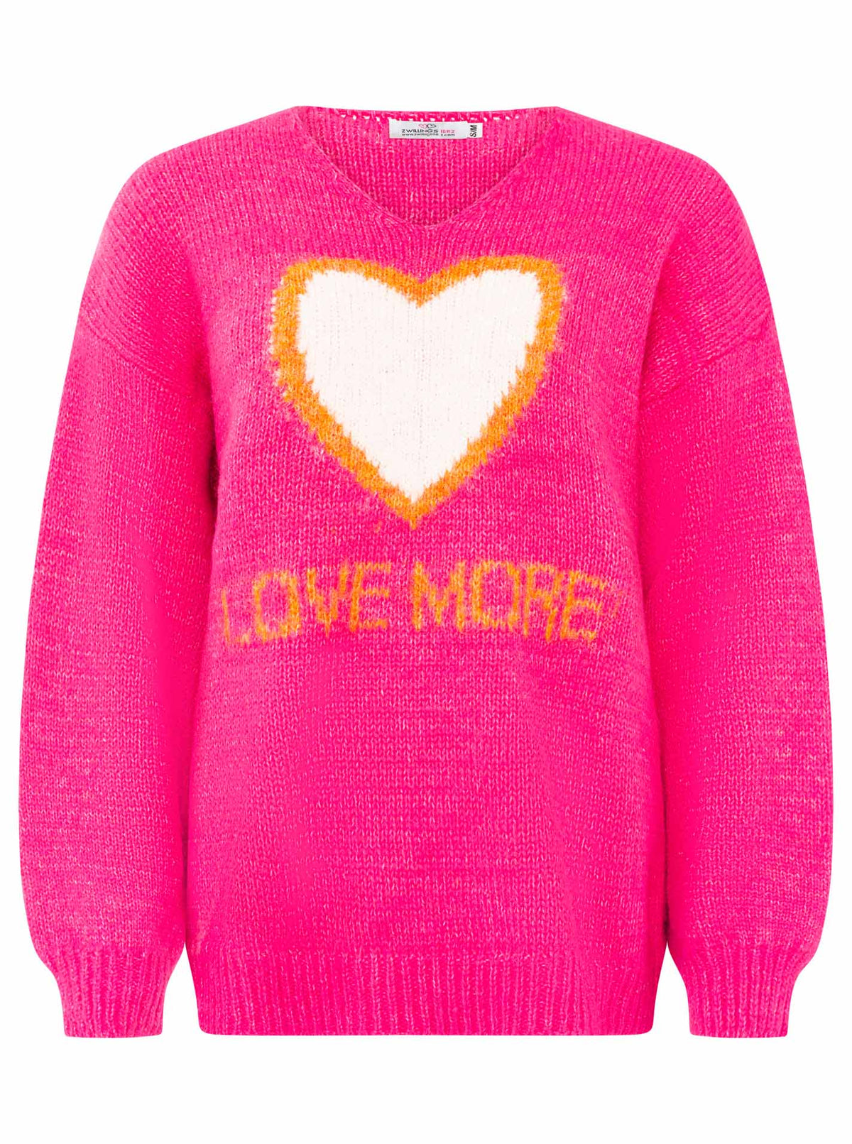 Zwillingsherz - Oversize Pullover "Love More" - Neonpink