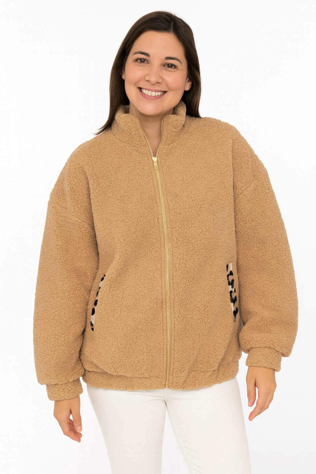 Zwillingsherz - Fleece Teddy Jacke Leo - Camel