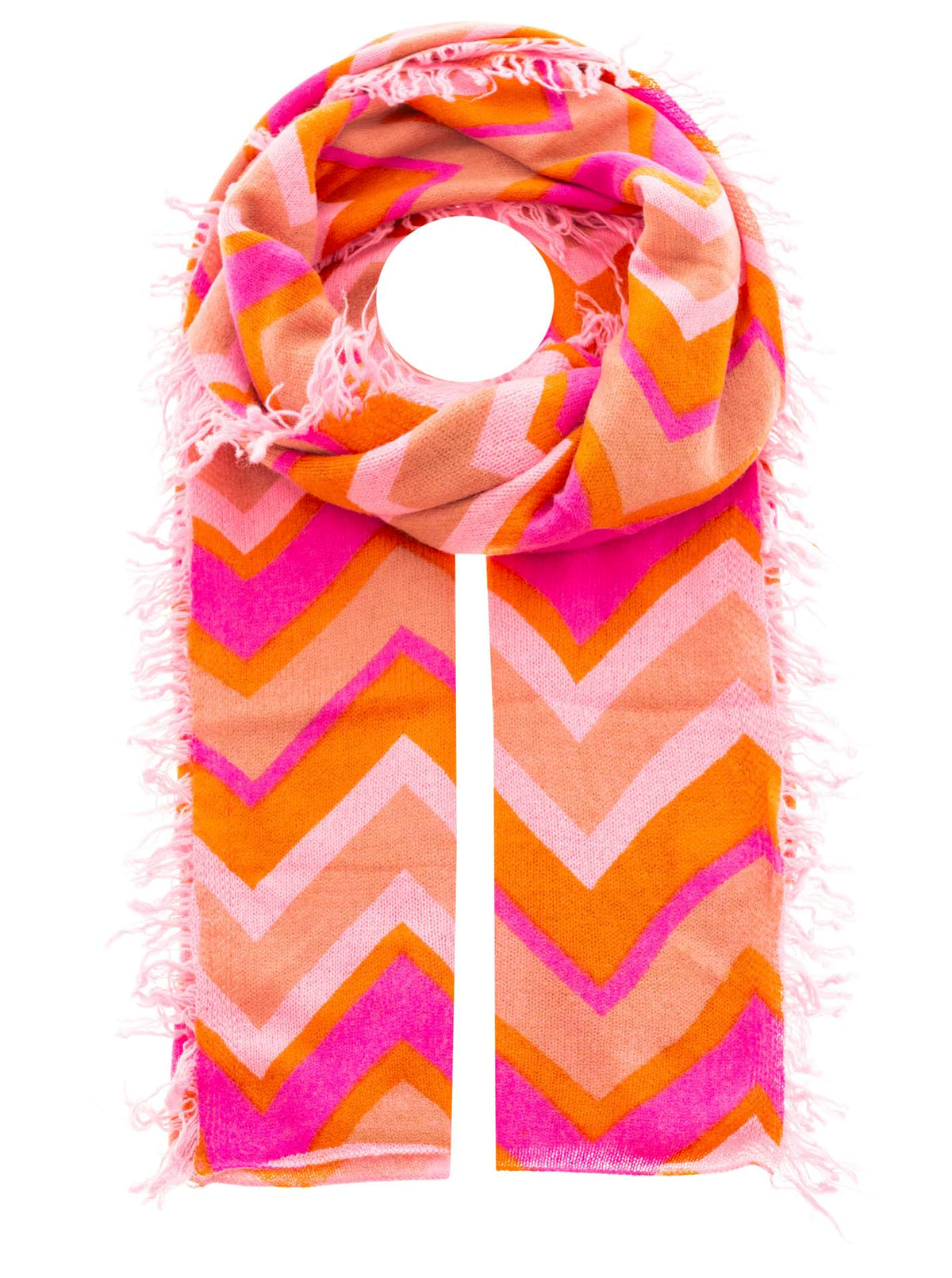 Zwillingsherz 100% Cashmere/Kaschmir Fransenschal - Zickzack Neonpink