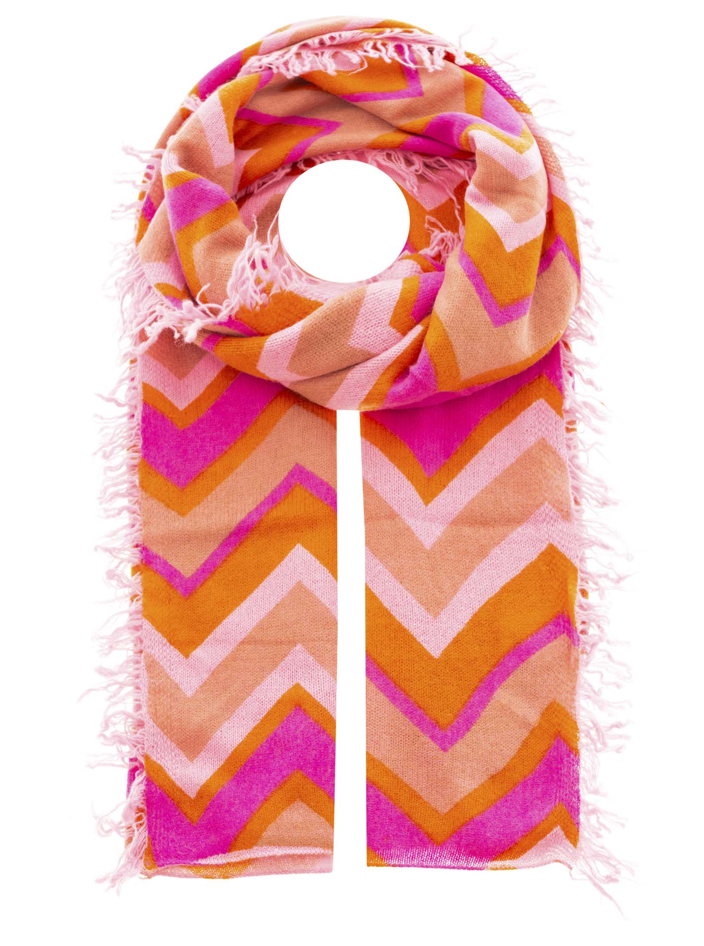 Zwillingsherz 100% Cashmere/Kaschmir Fransenschal - Zickzack Neonpink