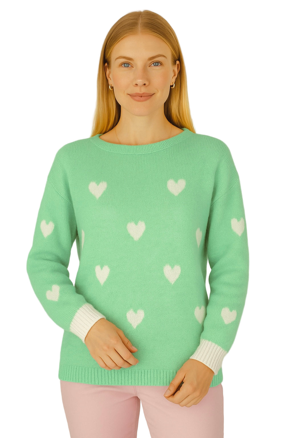 Pullover "Herzen" - Salbei