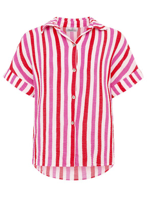 Zwillingsherz - Musselin Set Streifen (Bluse + Hose)- Pink