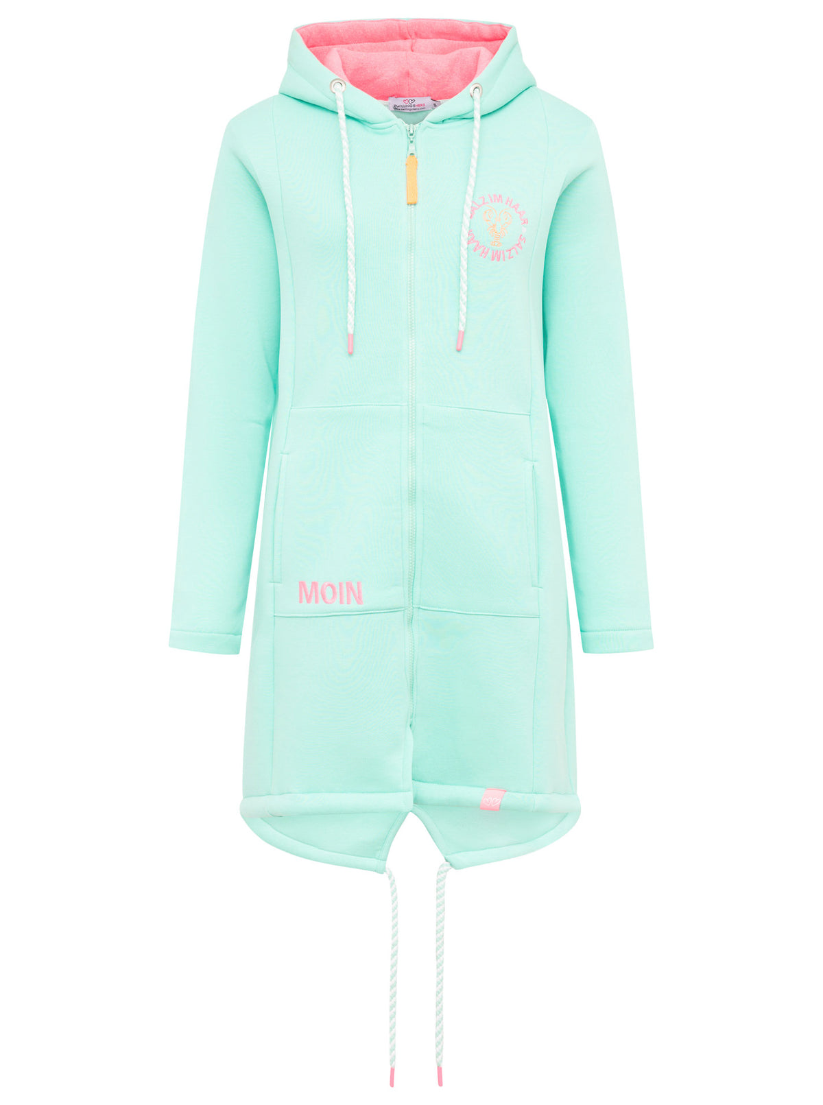 Zwillingsherz - Kapuzen-Sweatjacke / Hoodiemantel "Moin Meer Küste" - Mint/Pink (NEU)