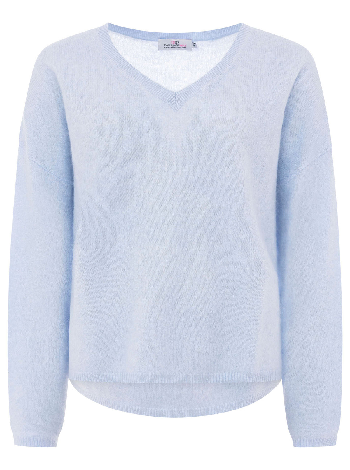 Zwillingsherz 100% Kaschmir Pullover V-Ausschnitt aus gebürstetem Cashmere - Hellblau