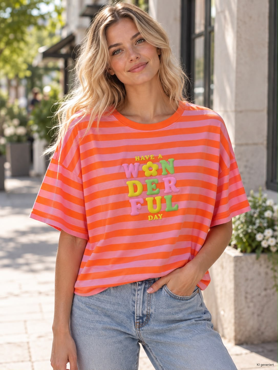 Zwillingsherz - T-Shirt "Have a Wonderful Day" - Orange/Pink