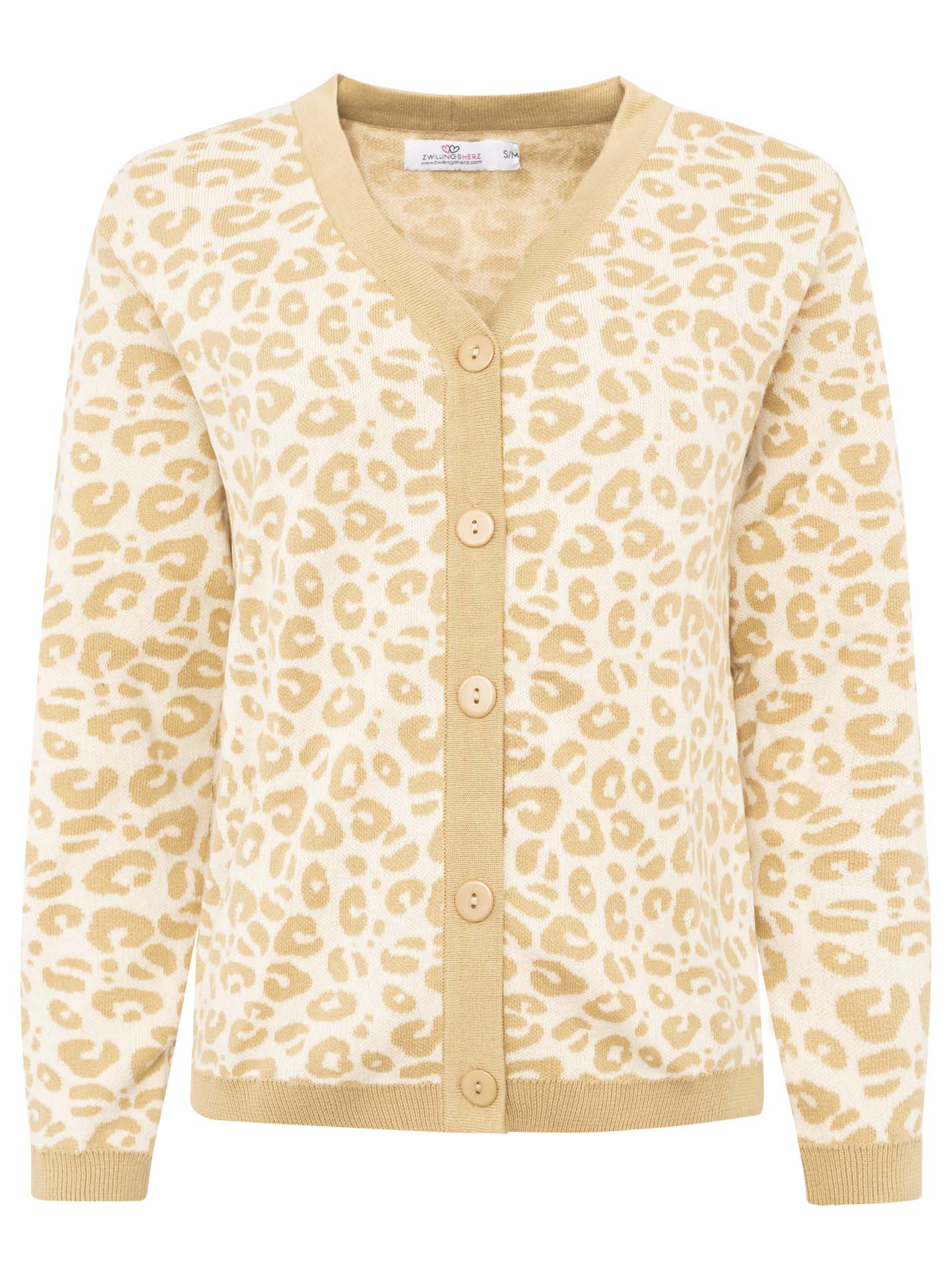 Zwillingsherz - Cardigan gestrickter Leo/Leopard - Beige