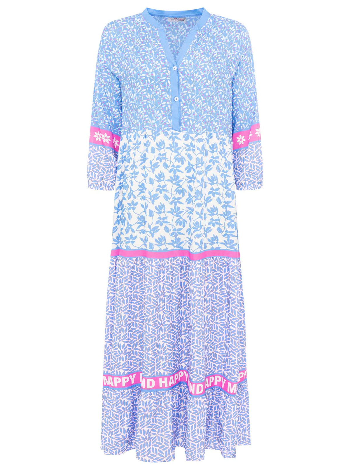 Zwillingsherz - Maxi Kleid Blumen Happy Mind  - Blau/Pink