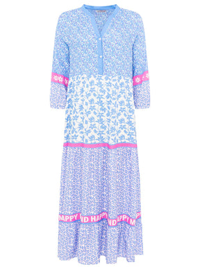 Zwillingsherz - Maxi Kleid Blumen Happy Mind  - Blau/Pink