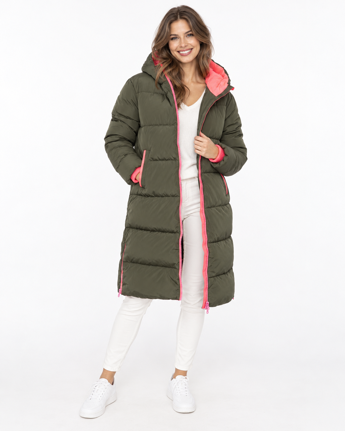 Zwillingsherz - Oversize Steppmantel "Cozy" - Khaki (fällt größer aus)