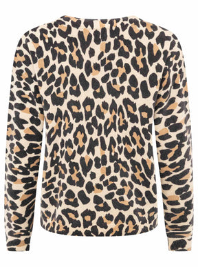 Zwillingsherz 100% Kaschmir / Cashmere Cardigan/Strickjacke Leo/Leopard - Beige/Schwarz