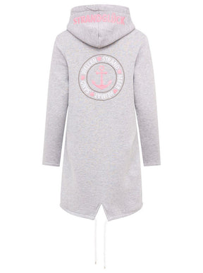 Zwillingsherz - Kapuzen-Sweatjacke / Hoodiemantel "Moin Meer Küste" - Grau/Pink (NEU)