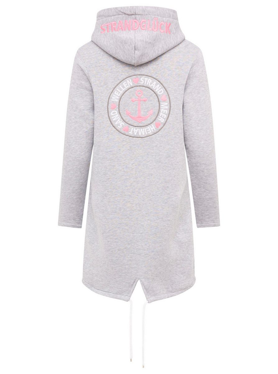 Zwillingsherz - Kapuzen-Sweatjacke / Hoodiemantel "Moin Meer Küste" - Grau/Pink (NEU)