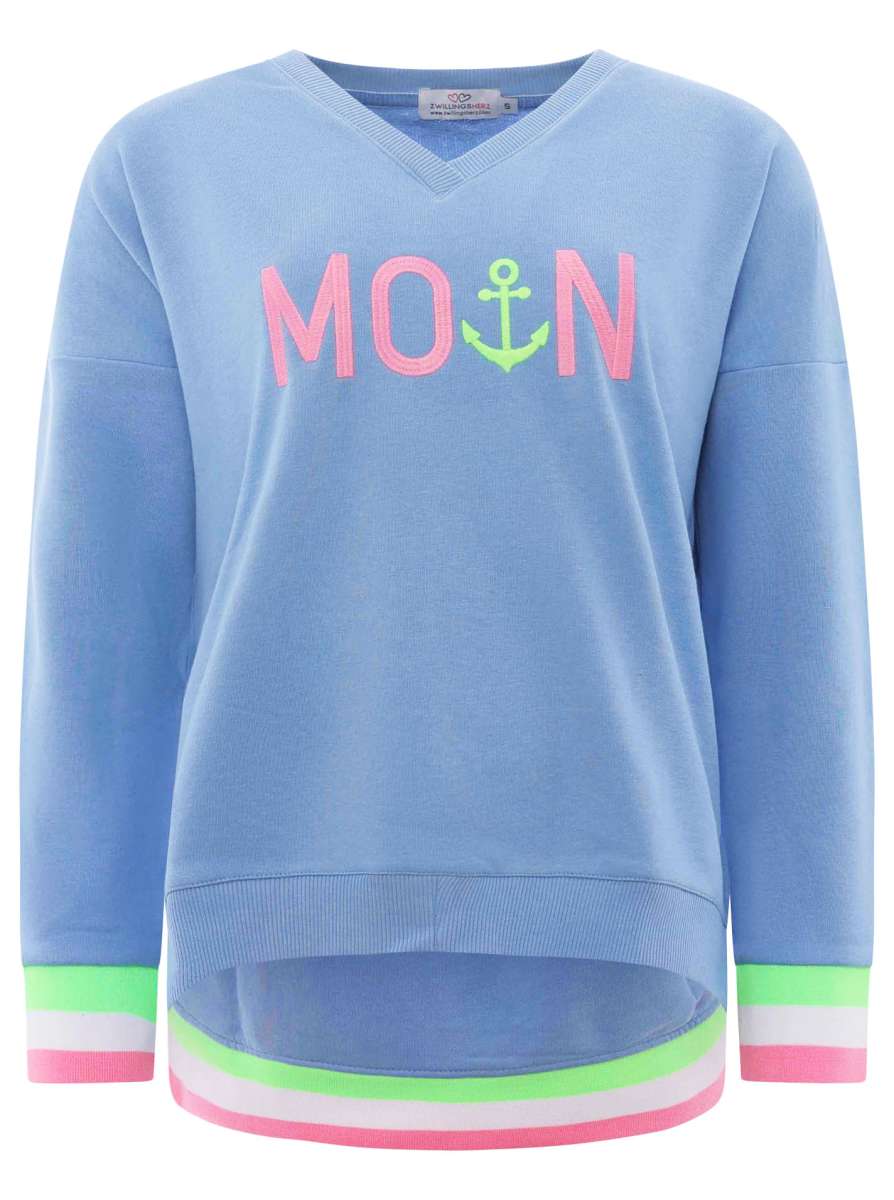 Zwillingsherz - Sweatshirt V-Ausschnitt "Moin Anker" - Blau/Pink