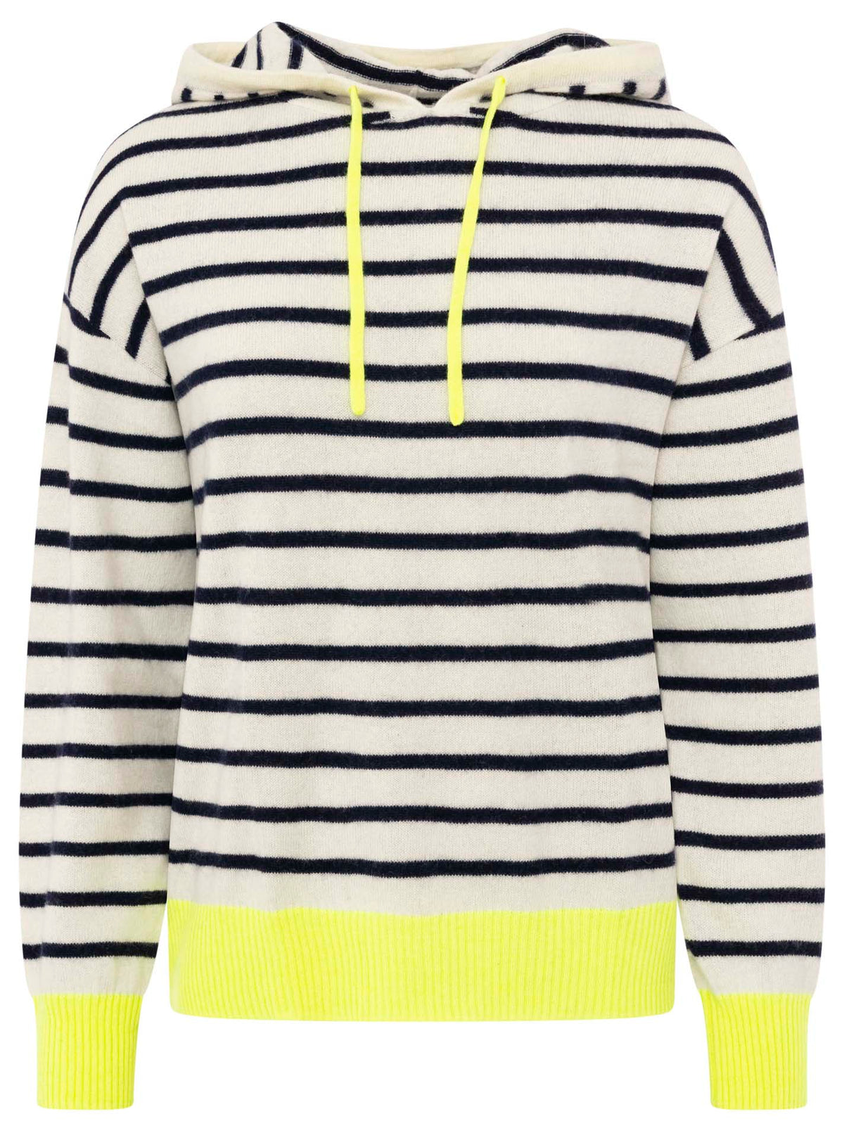 Zwillingsherz Kaschmir Hoodie Neonstreifen - Blau/Neongelb