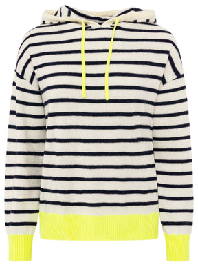 Zwillingsherz Kaschmir Hoodie Neonstreifen - Blau/Neongelb