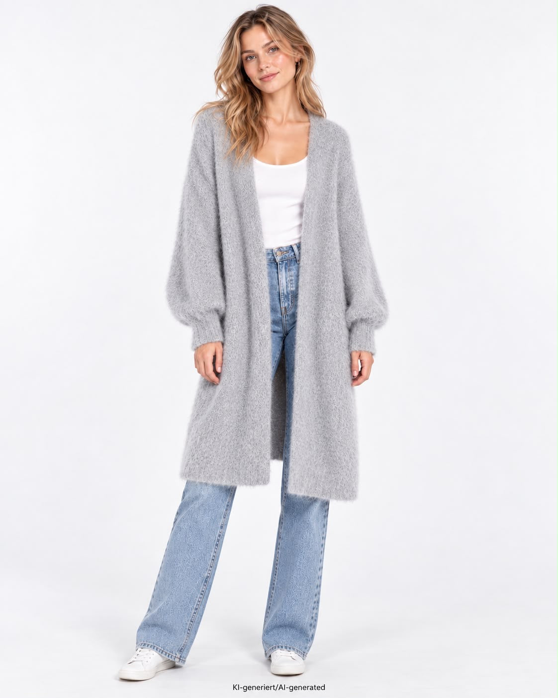 Langer Oversized Cardigan aus hochwertigem Kid Mohair - Hellgrau