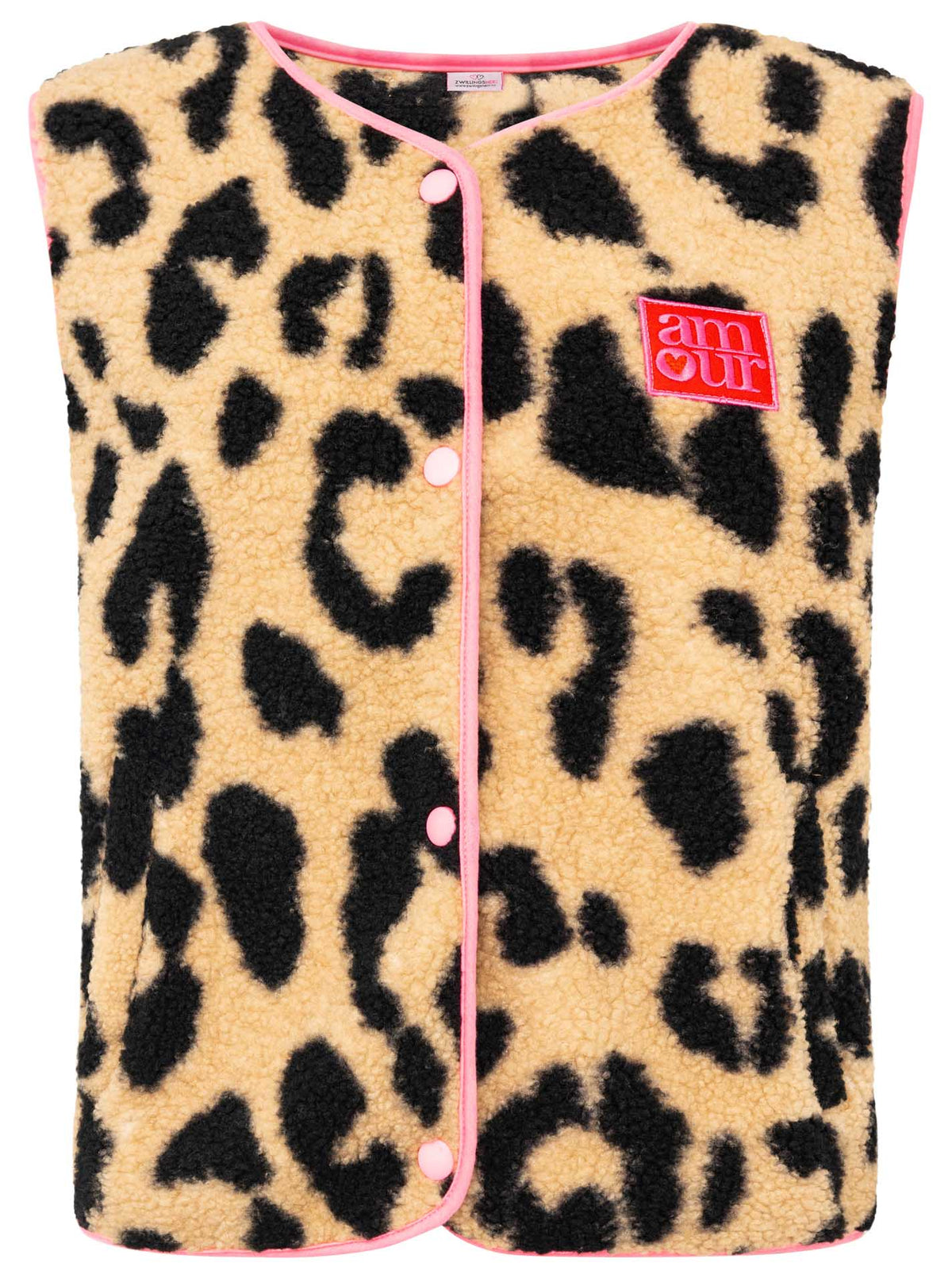 Zwillingsherz - Troyer Sweat Weste "Leo Leopard" - Beige/Pink