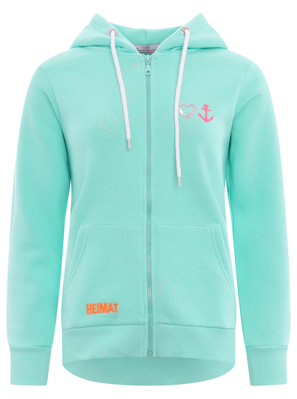 Zwillingsherz - Hoodiejacke Pailetten Anker/Wellen Heimat & Meer - Türkis/Mint