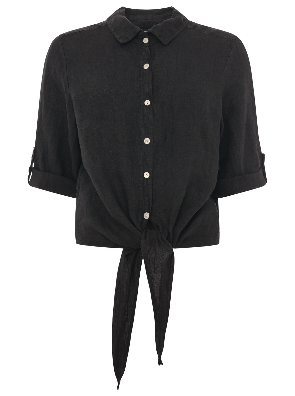 Zwillingsherz - 100% Leinen Bluse mit Knopfleiste - Schwarz