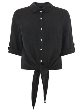 Zwillingsherz - 100% Leinen Bluse mit Knopfleiste - Schwarz