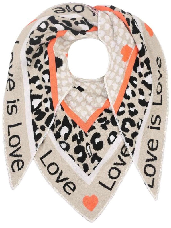 Zwillingsherz Schal - Dreieckstuch "Love is Love" Baumwolle - Beige