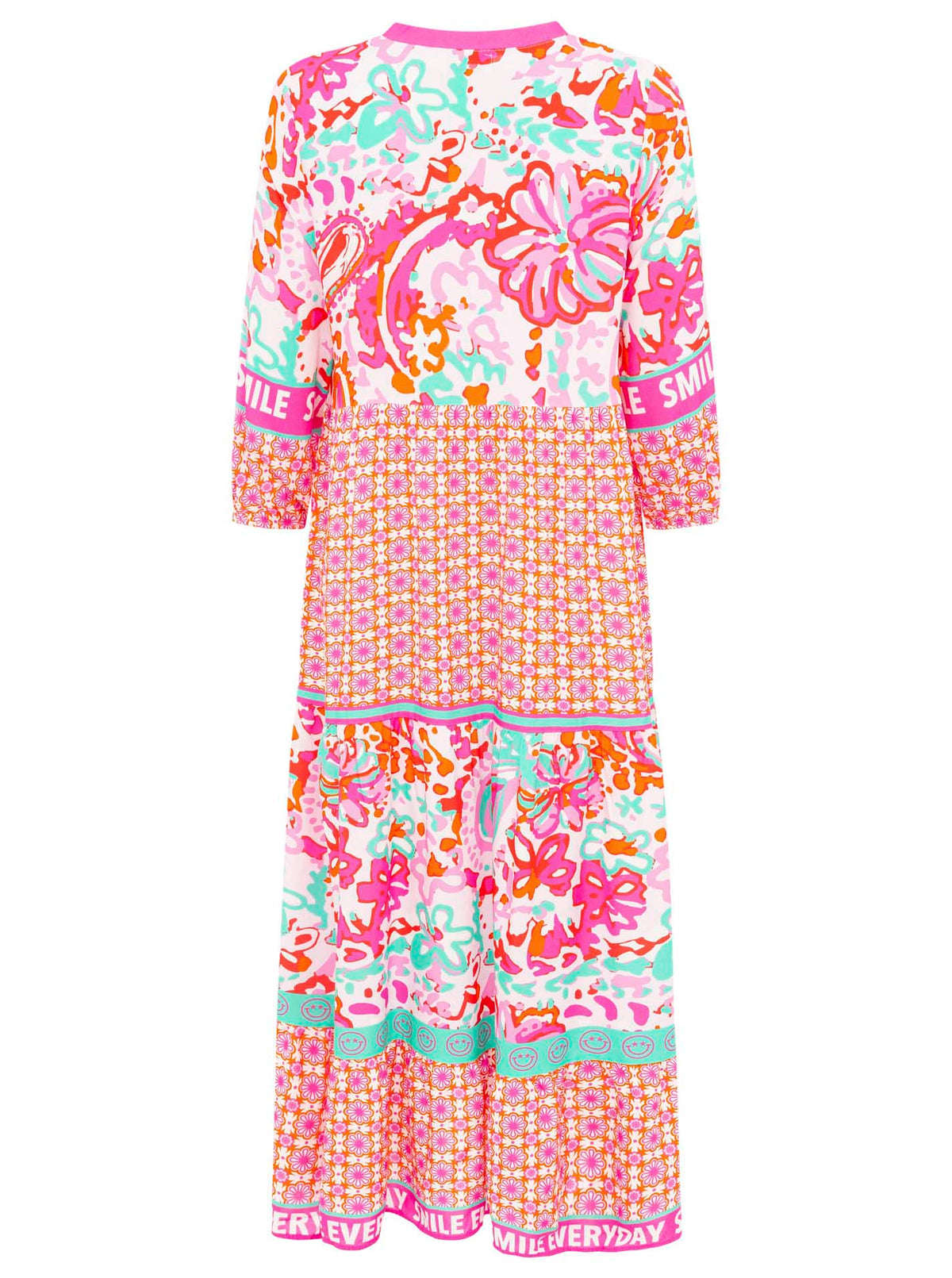 Zwillingsherz - Maxi Kleid Blumen Muster Smile Everyday  - Pink/Orange