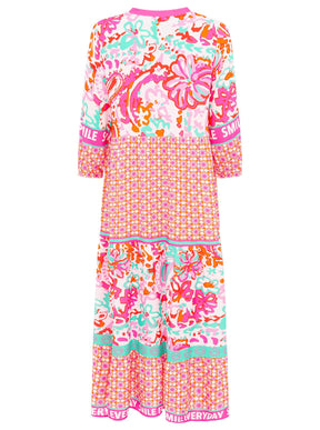 Zwillingsherz - Maxi Kleid Blumen Muster Smile Everyday  - Pink/Orange