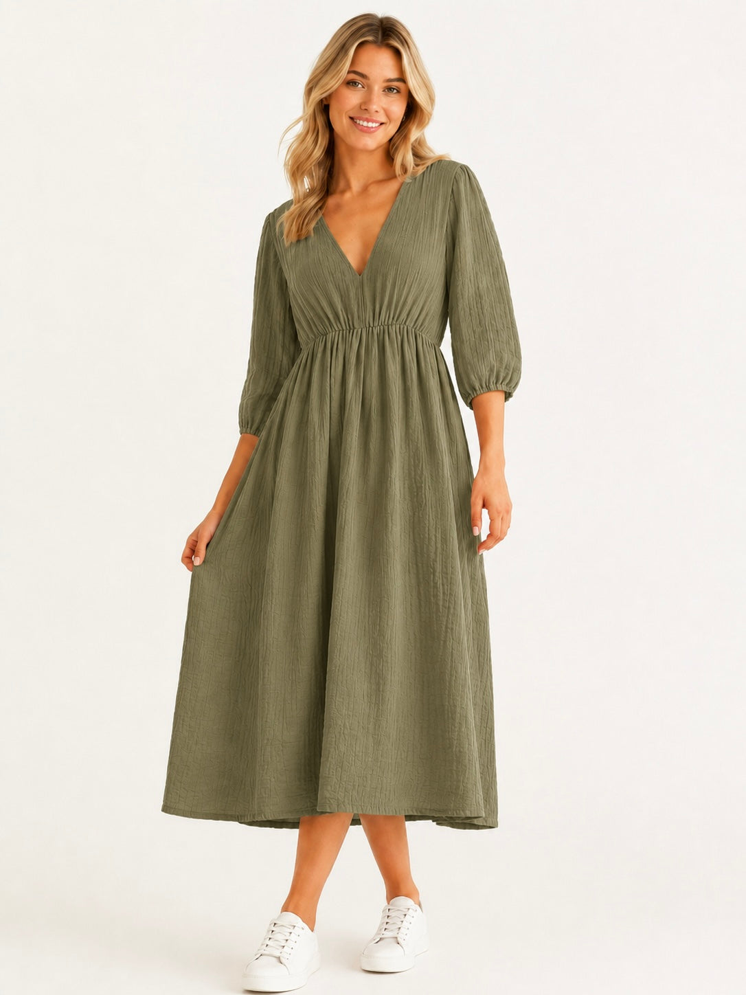 Lockeres Musselin Kleid - Khaki